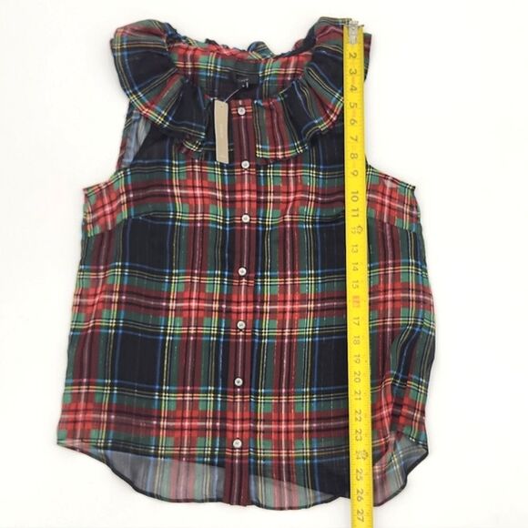 J Crew Sleeveless Ruffle Collar Top Womens Small Black Stewart Tartan Plaid - Picture 10 of 12